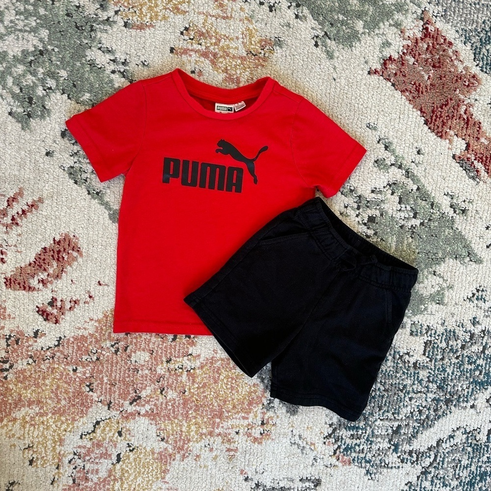 Puma Toddler Boy Red T-Shirt and Cat & Jack Black Sweat Shorts Set Size 3T - Picture 5 of 12